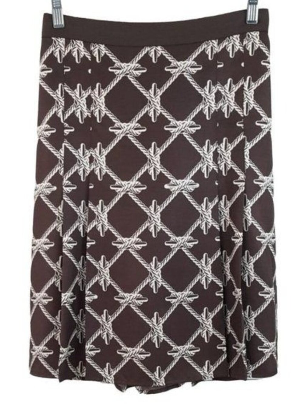 Vineyard Vines Womens Silk Skirt Brown SZ 6 Nautical Rope Pleated Lined Zip READ